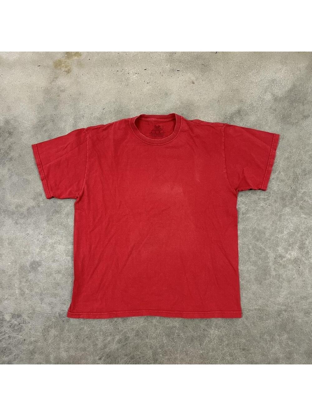 Y2K Fruit of the Loom Faded Blank Red Cotton T-Shirt